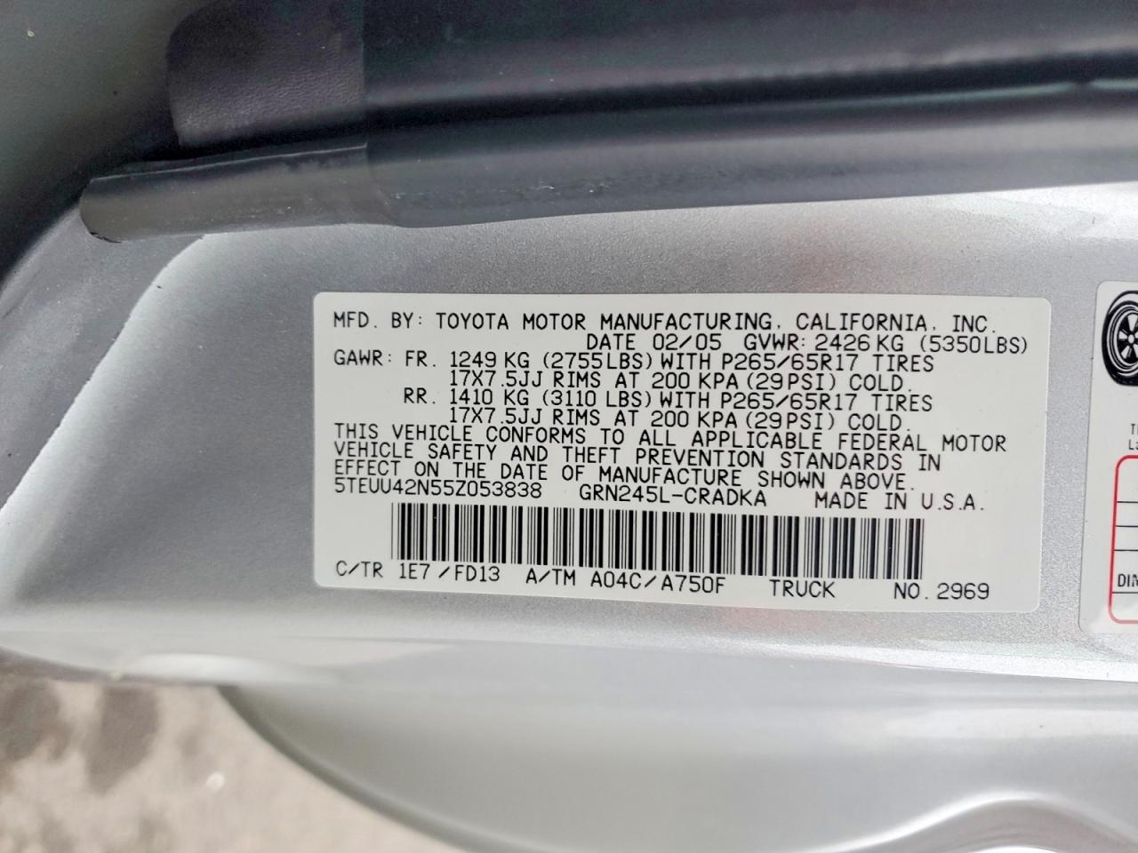 2005 TOYOTA TACOMA ACCESS CAB photo 12