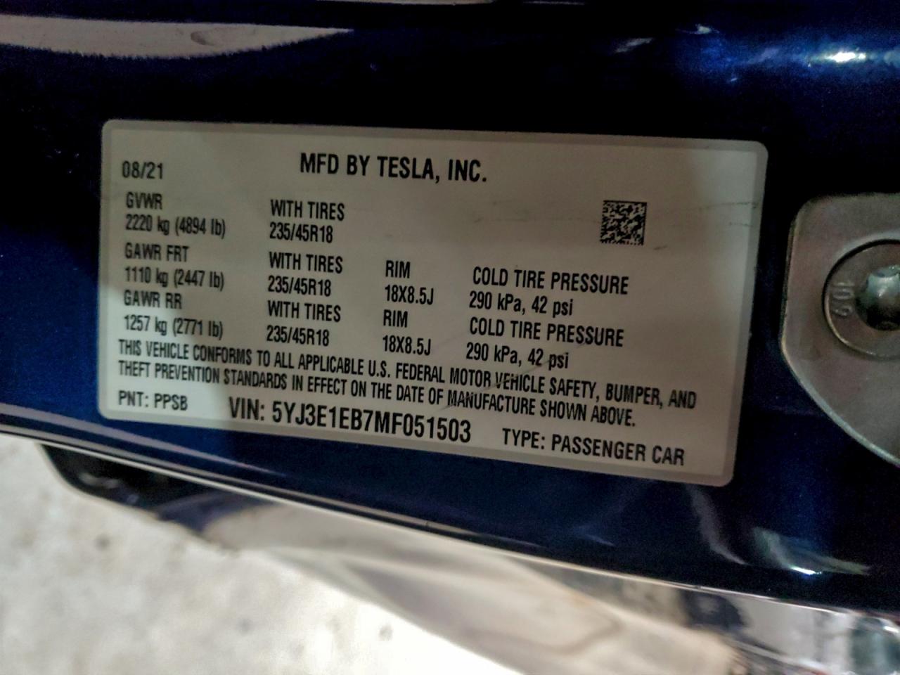 2021 TESLA MODEL 3 photo 13