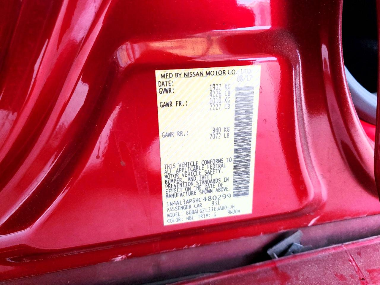 2017 NISSAN ALTIMA 2.5 photo 12
