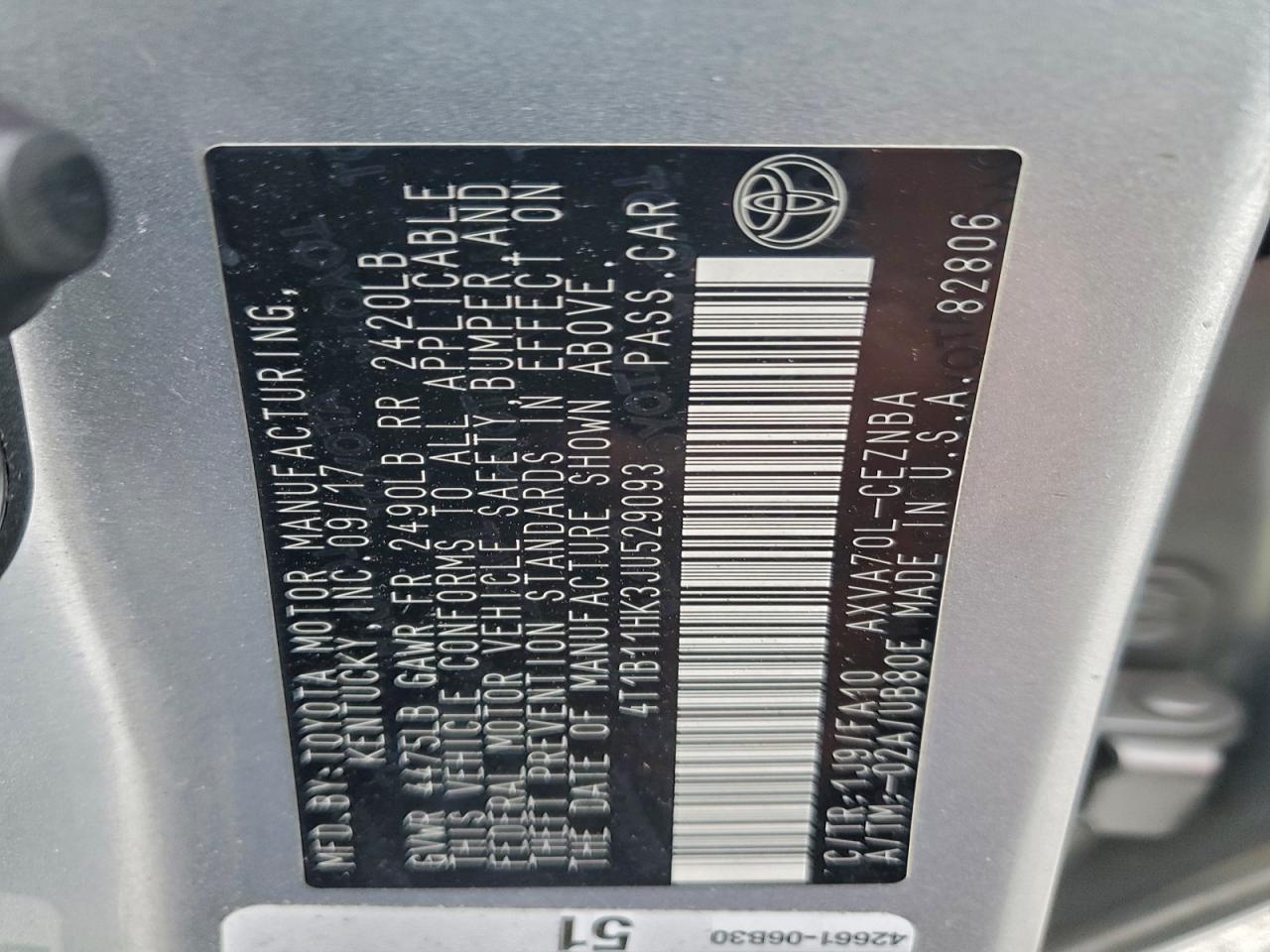 2018 TOYOTA CAMRY L photo 12
