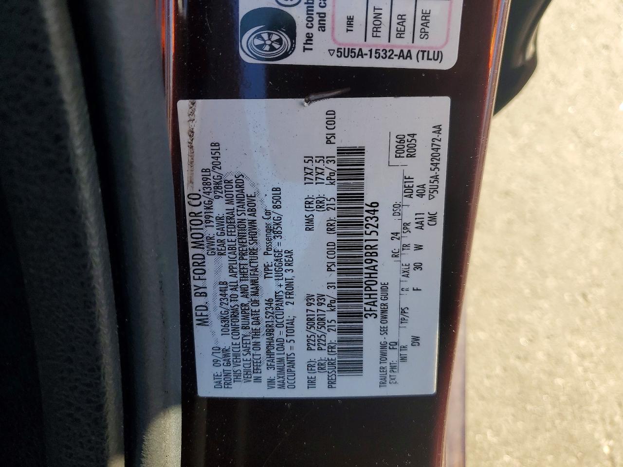 2011 FORD FUSION SE photo 12
