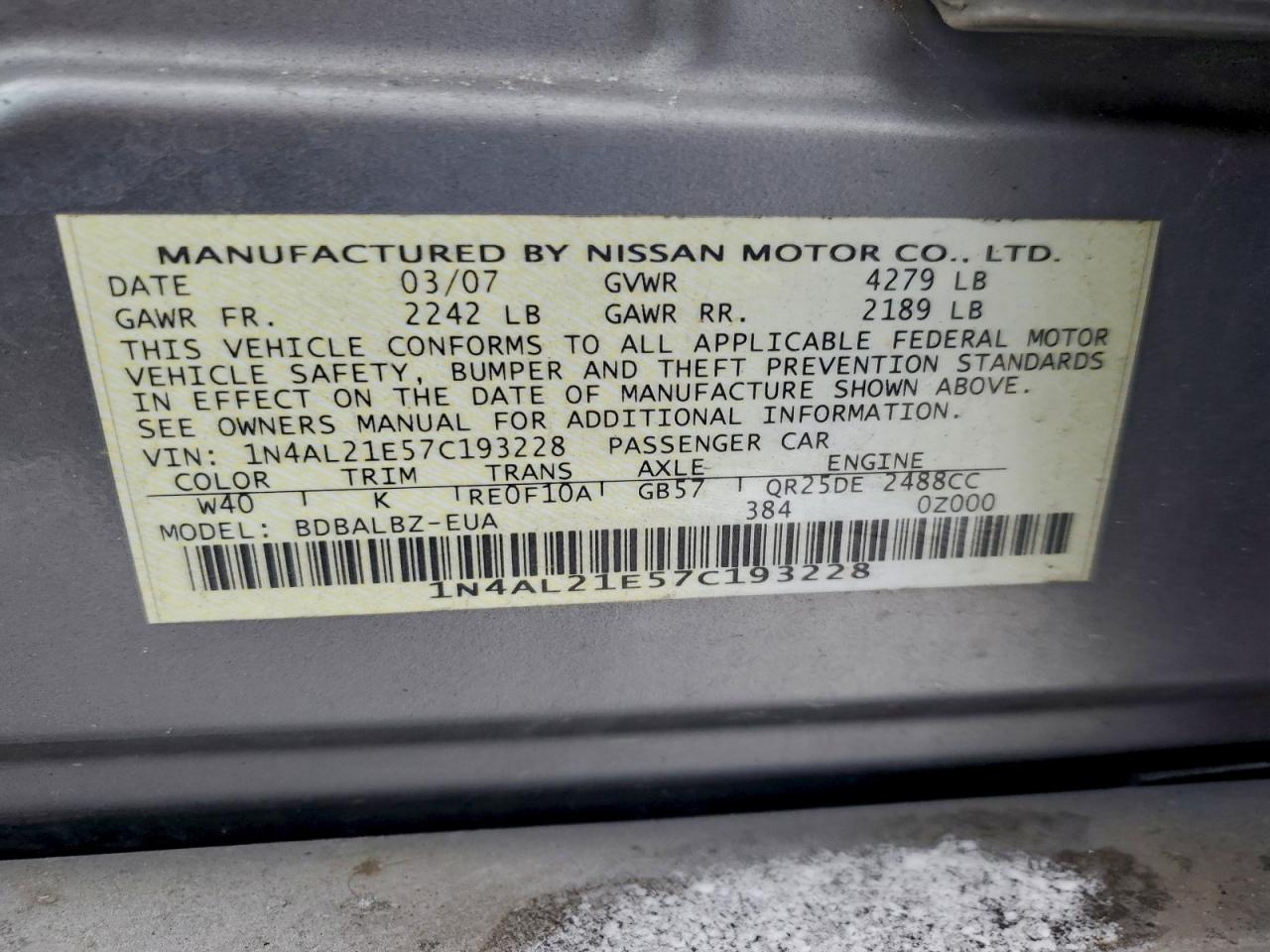 2007 NISSAN ALTIMA 2.5 photo 12