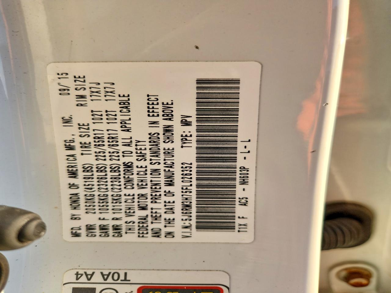 2015 HONDA CR-V EXL photo 12