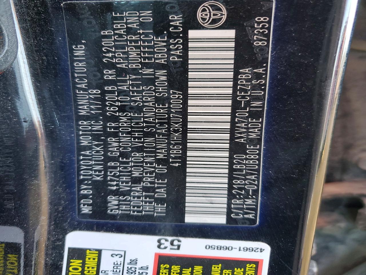2019 TOYOTA CAMRY XSE photo 12