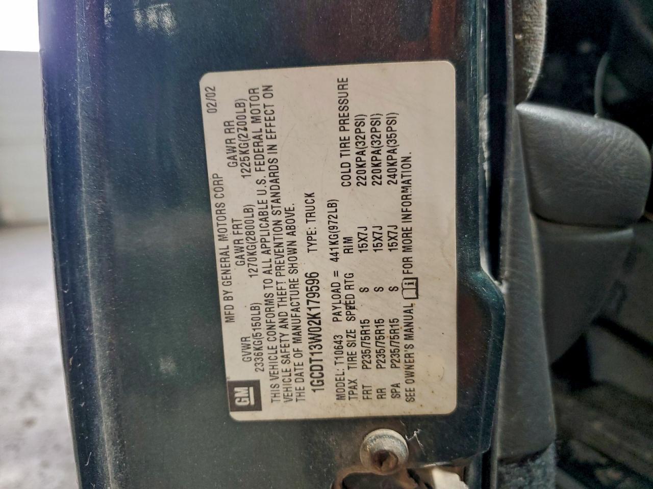 2002 CHEVROLET S TRUCK S10 photo 12