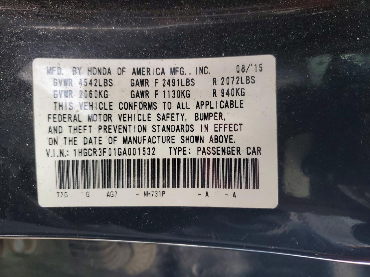 2016 HONDA ACCORD EXL photo 13