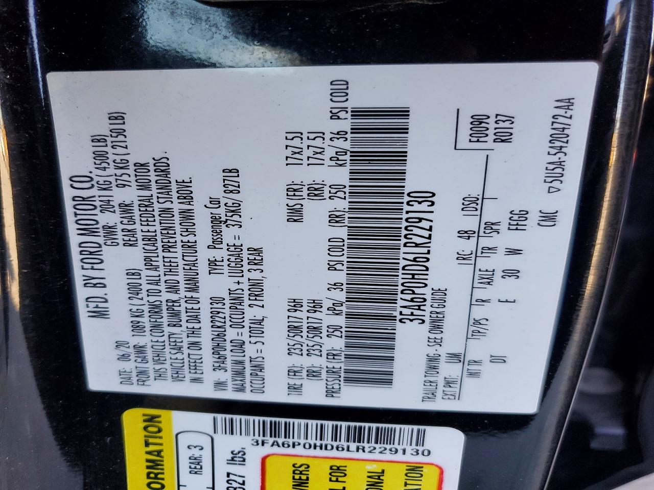 2020 FORD FUSION SE photo 13