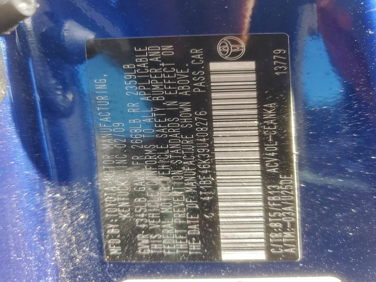 2009 TOYOTA CAMRY BASE photo 12
