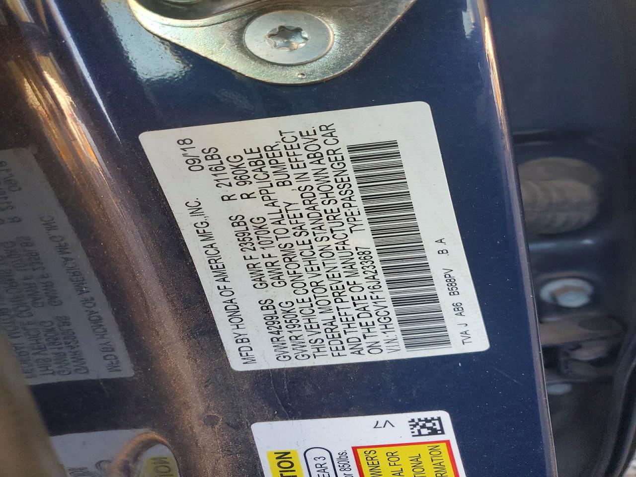 2018 HONDA ACCORD LX photo 12