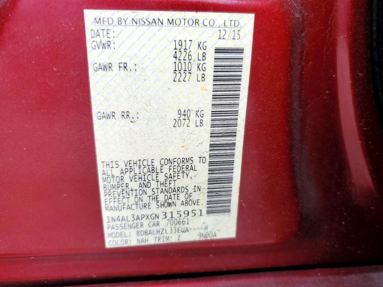 2016 NISSAN ALTIMA 2.5 photo 12