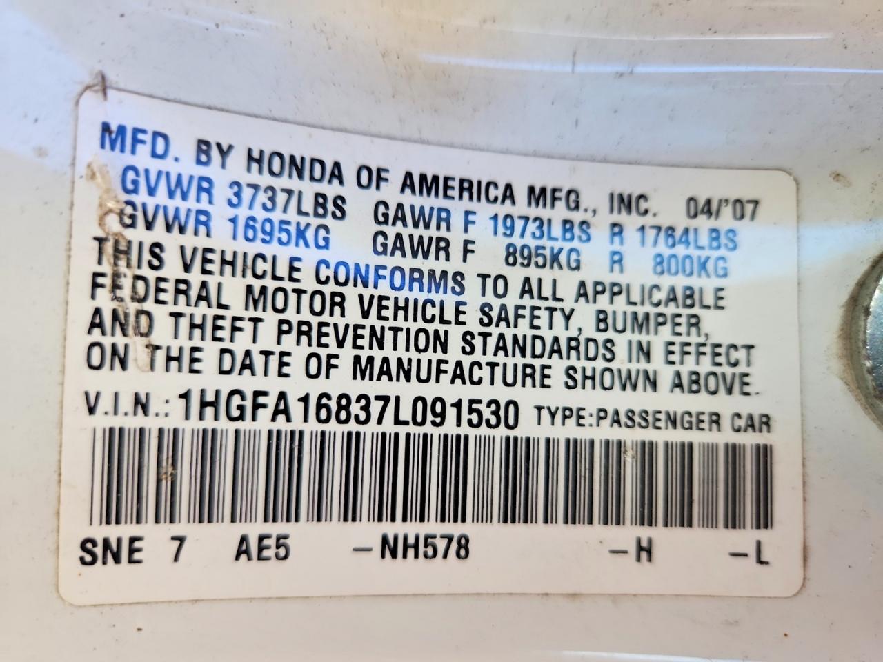 2007 HONDA CIVIC EX photo 25