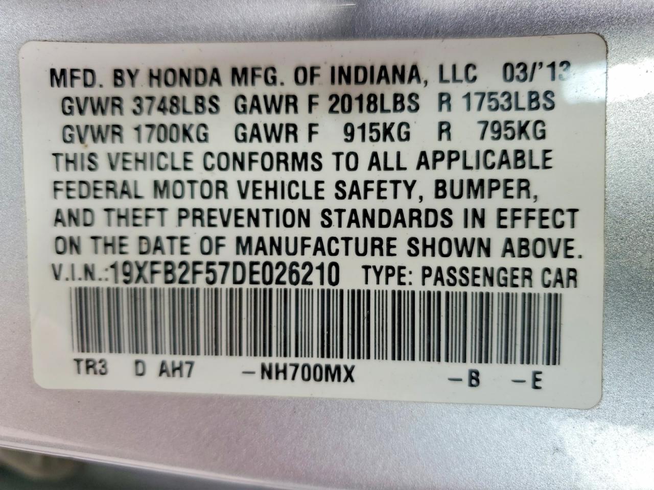 2013 HONDA CIVIC LX photo 12