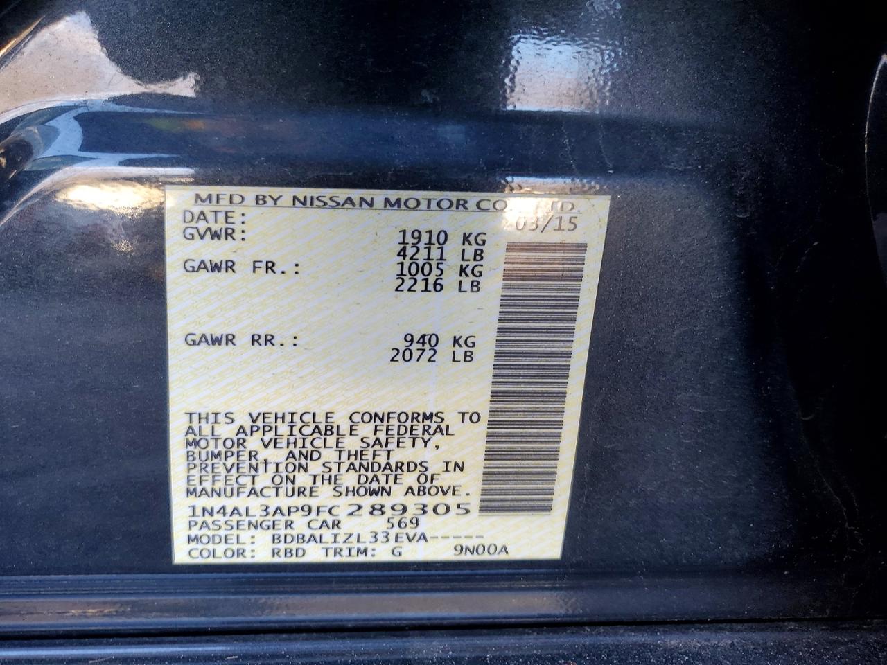 2015 NISSAN ALTIMA 2.5 photo 12