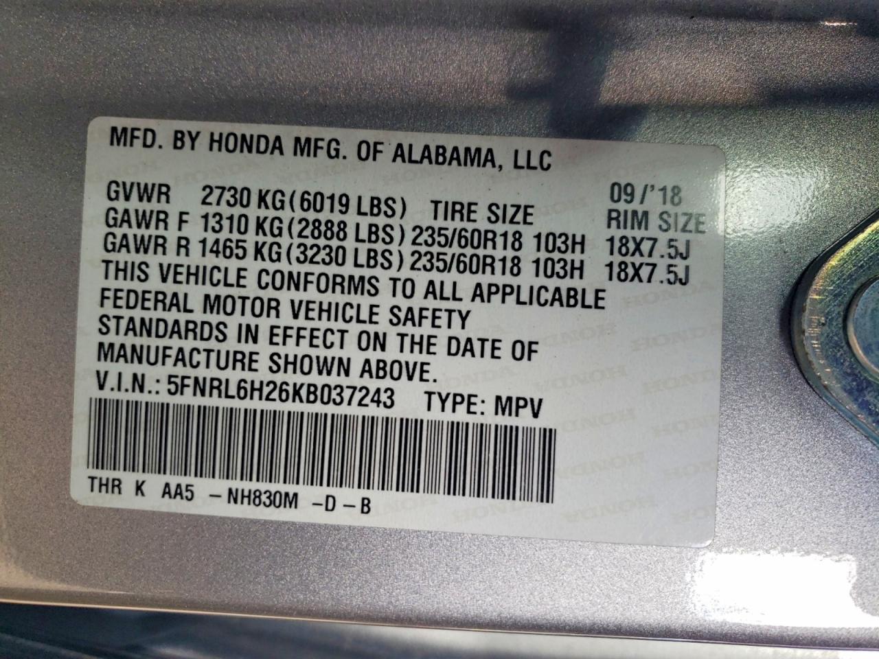 2019 HONDA ODYSSEY LX photo 13