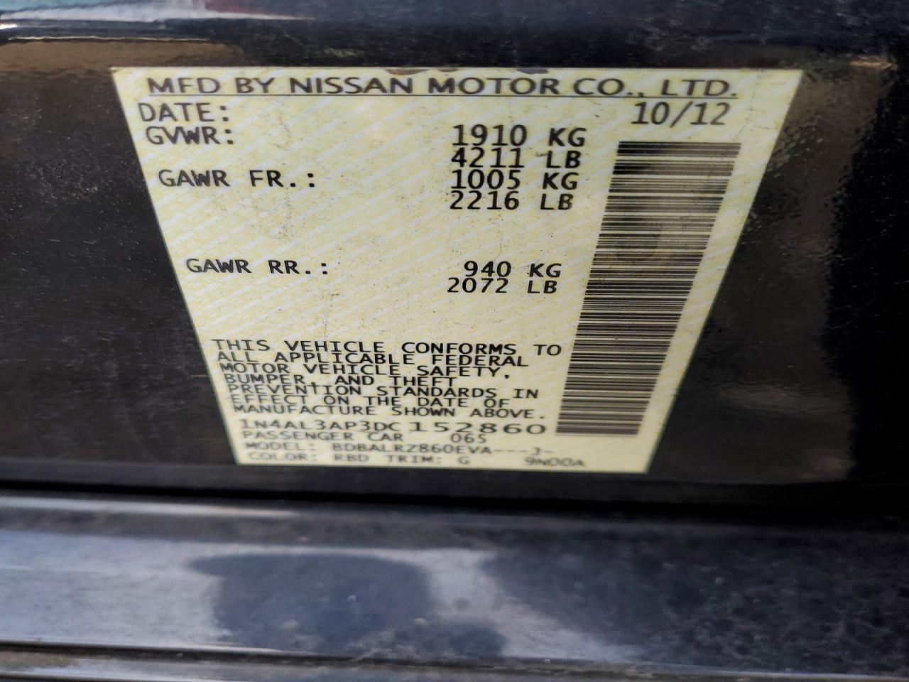 2013 NISSAN ALTIMA 2.5 photo 12