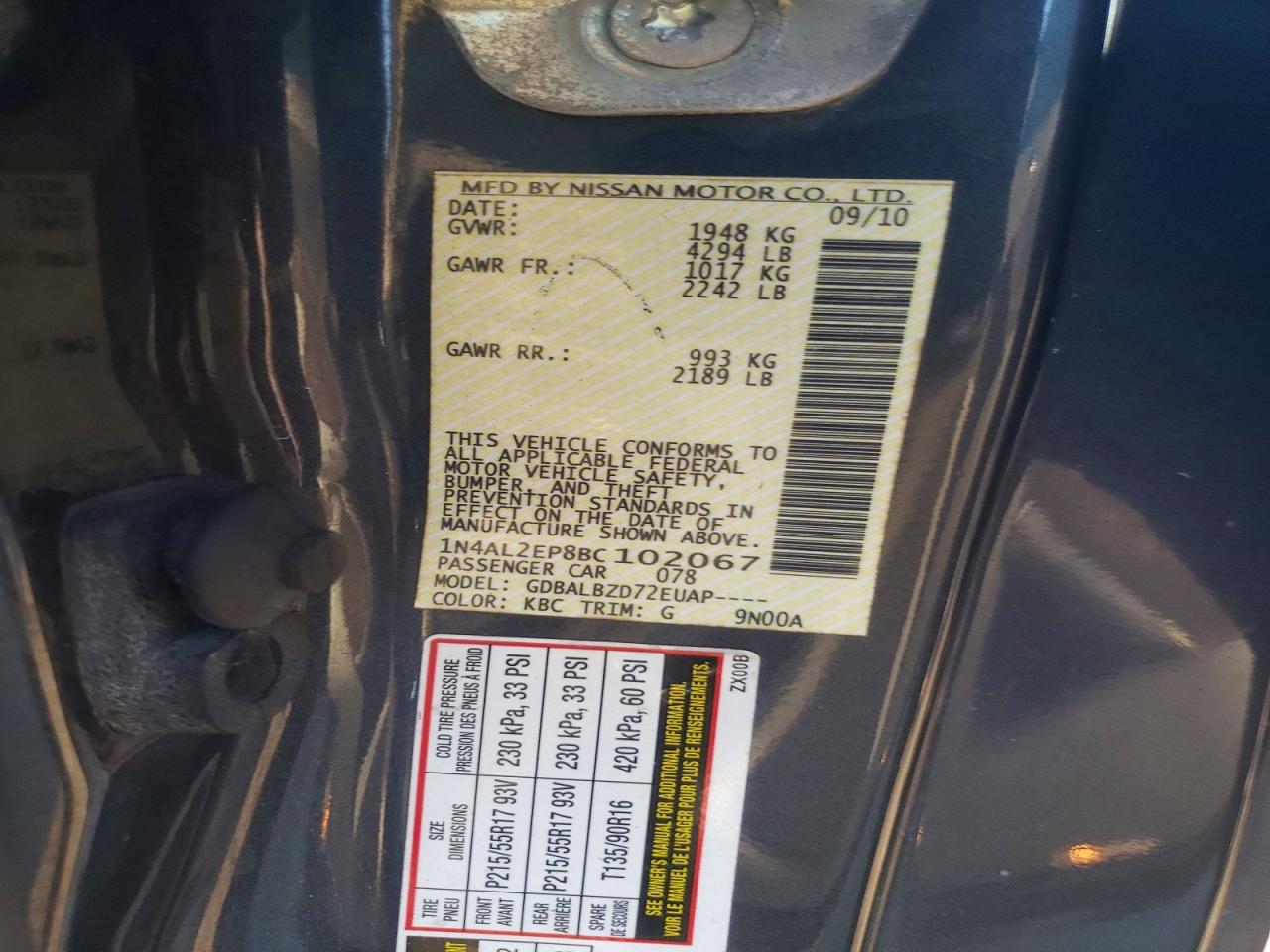 2011 NISSAN ALTIMA S photo 12