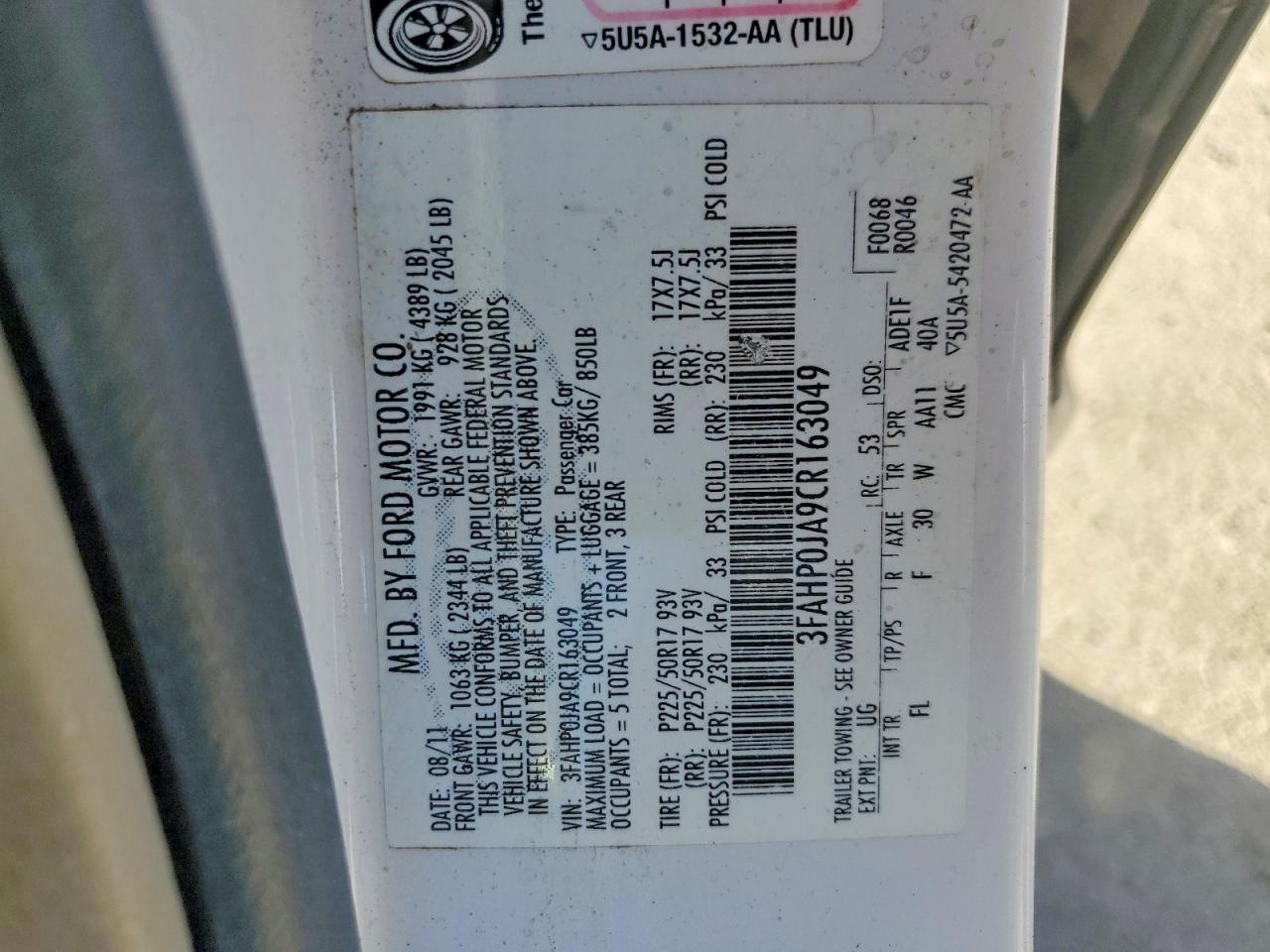 2012 FORD FUSION SEL photo 12