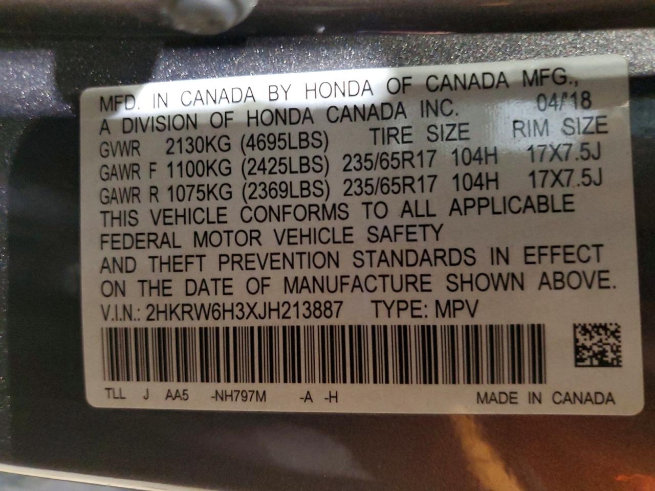 2018 HONDA CR-V LX photo 14