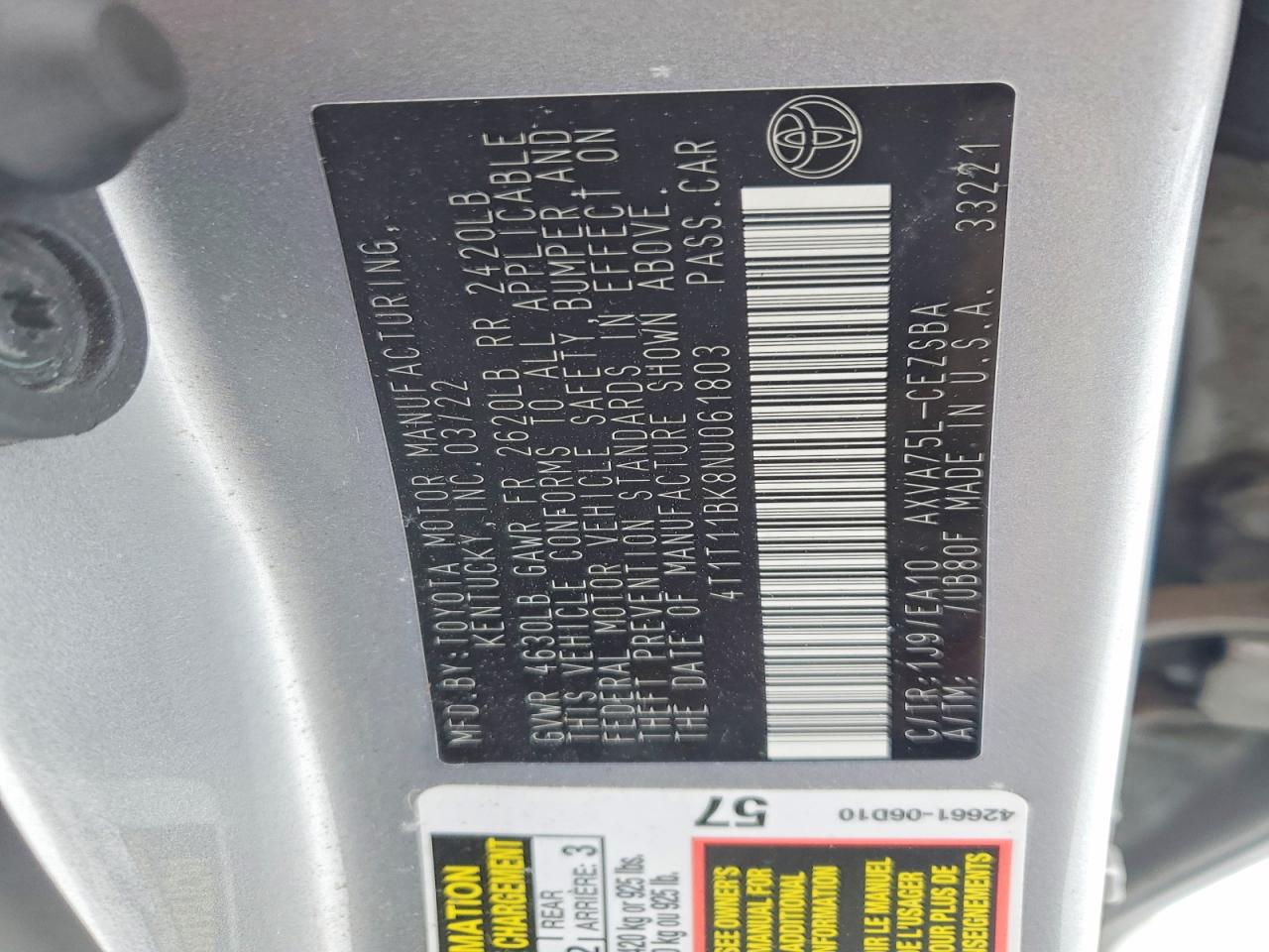 2022 TOYOTA CAMRY SE photo 12