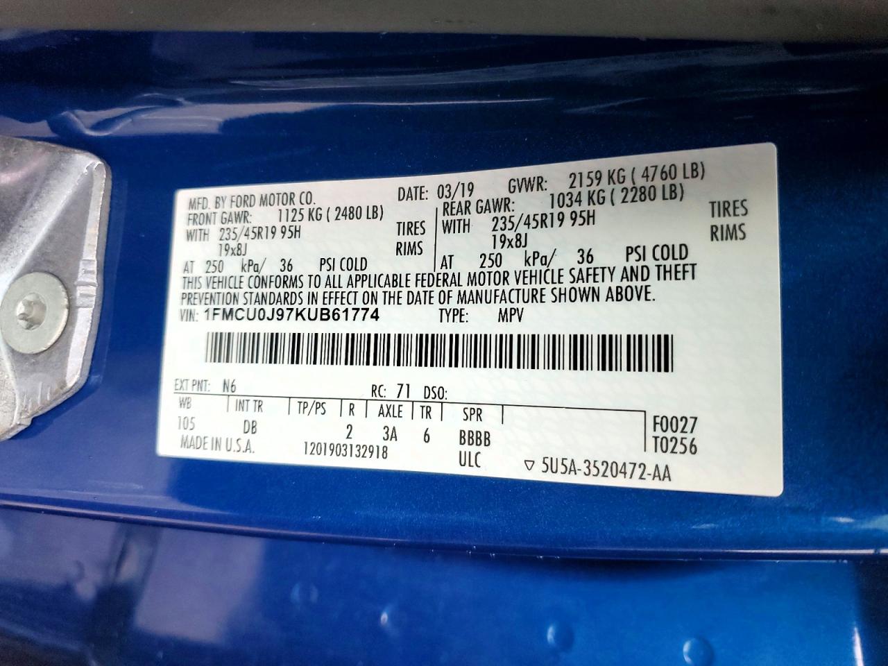 2019 FORD ESCAPE TITANIUM photo 14