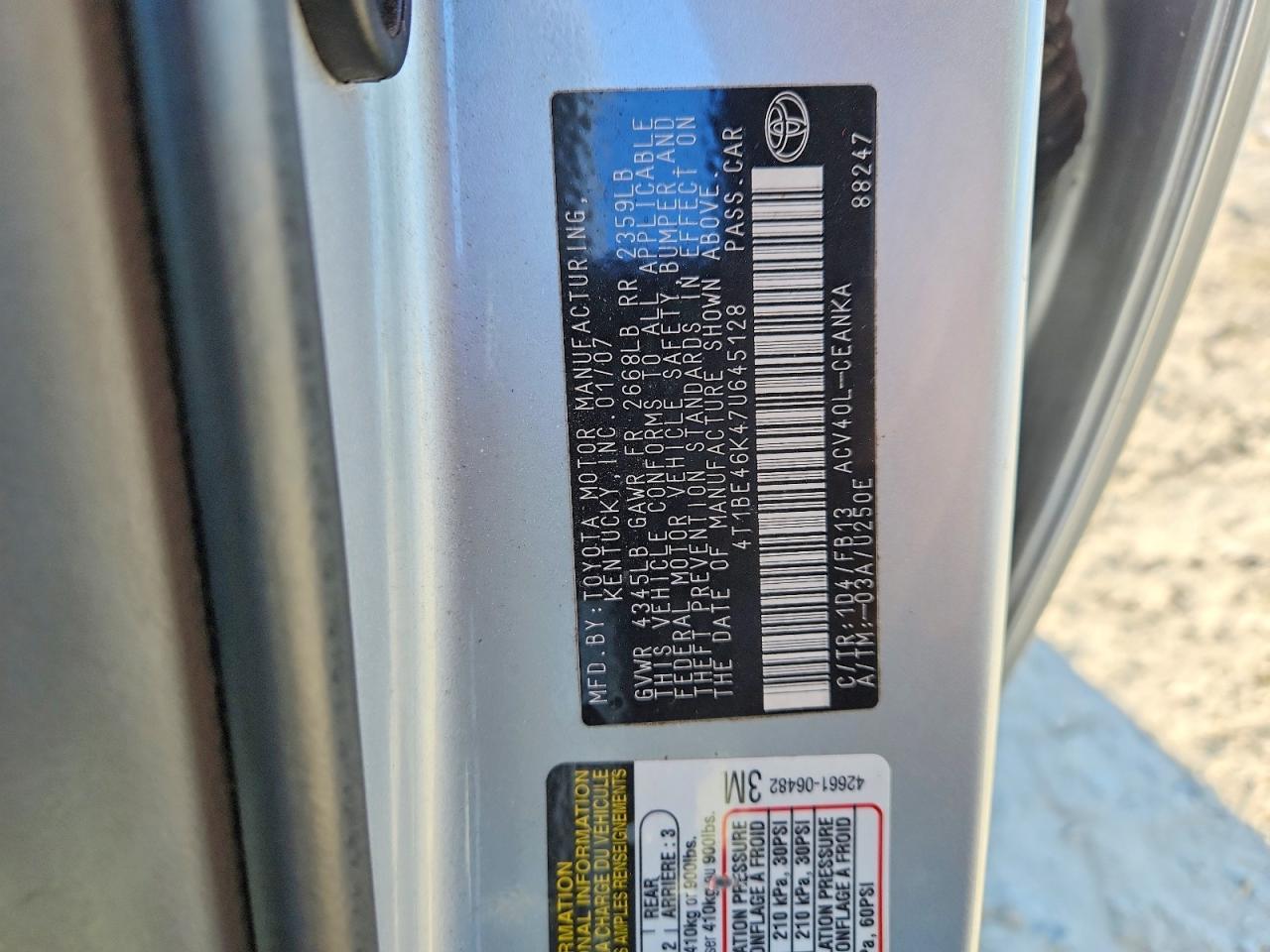 2007 TOYOTA CAMRY CE photo 12