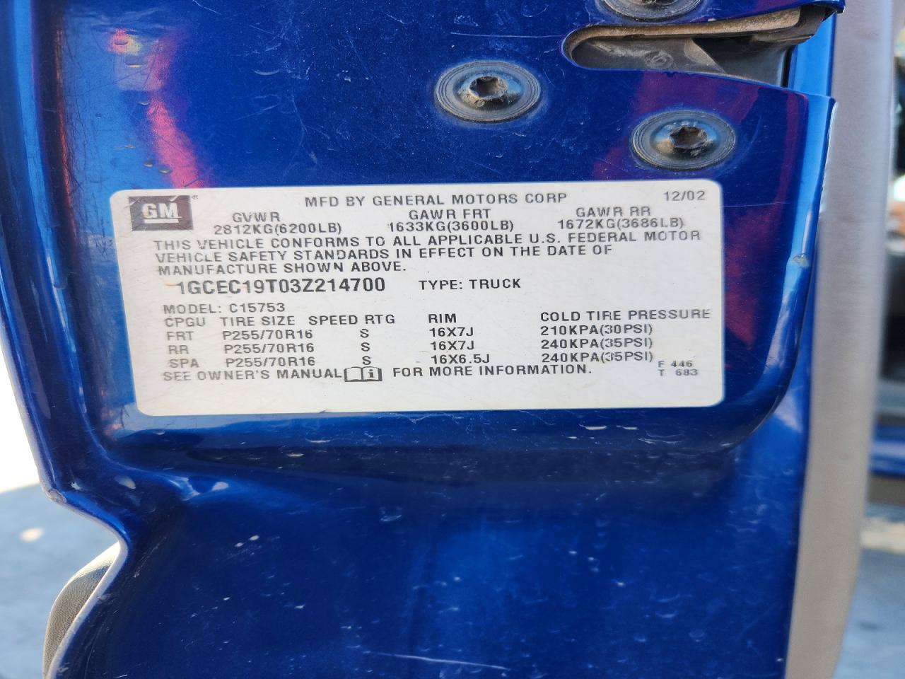2003 CHEVROLET SILVERADO C1500 photo 12