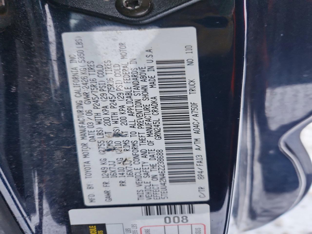 2006 TOYOTA TACOMA ACCESS CAB photo 12