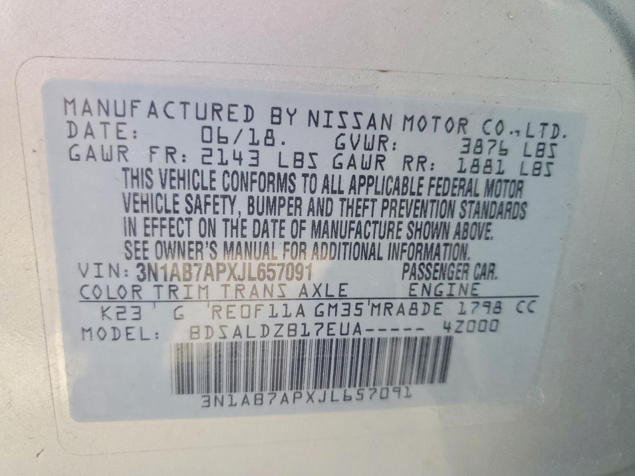 2018 NISSAN SENTRA S photo 34