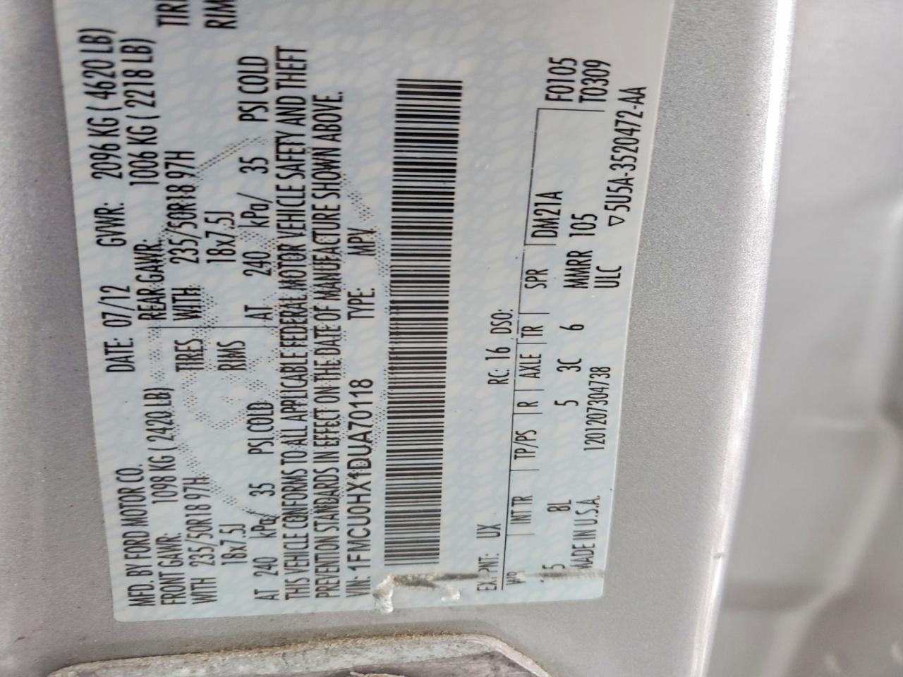 2013 FORD ESCAPE SEL photo 12