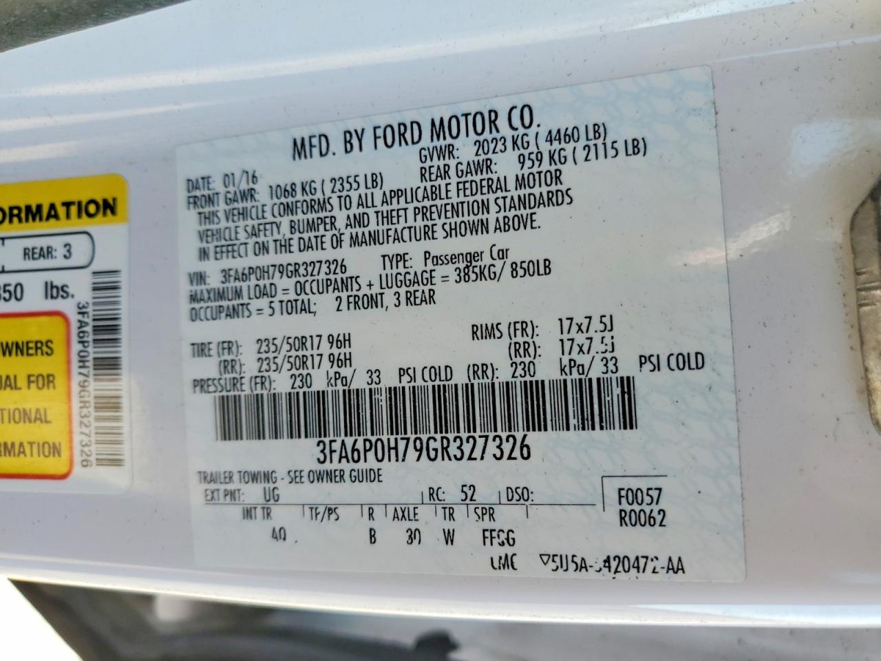 2016 FORD FUSION SE photo 12