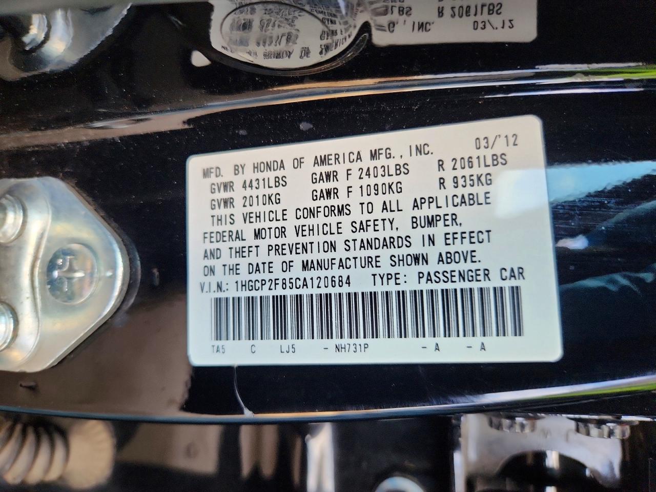 2012 HONDA ACCORD EXL photo 13