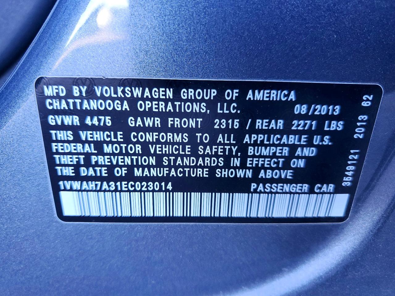 2014 VOLKSWAGEN PASSAT S photo 12