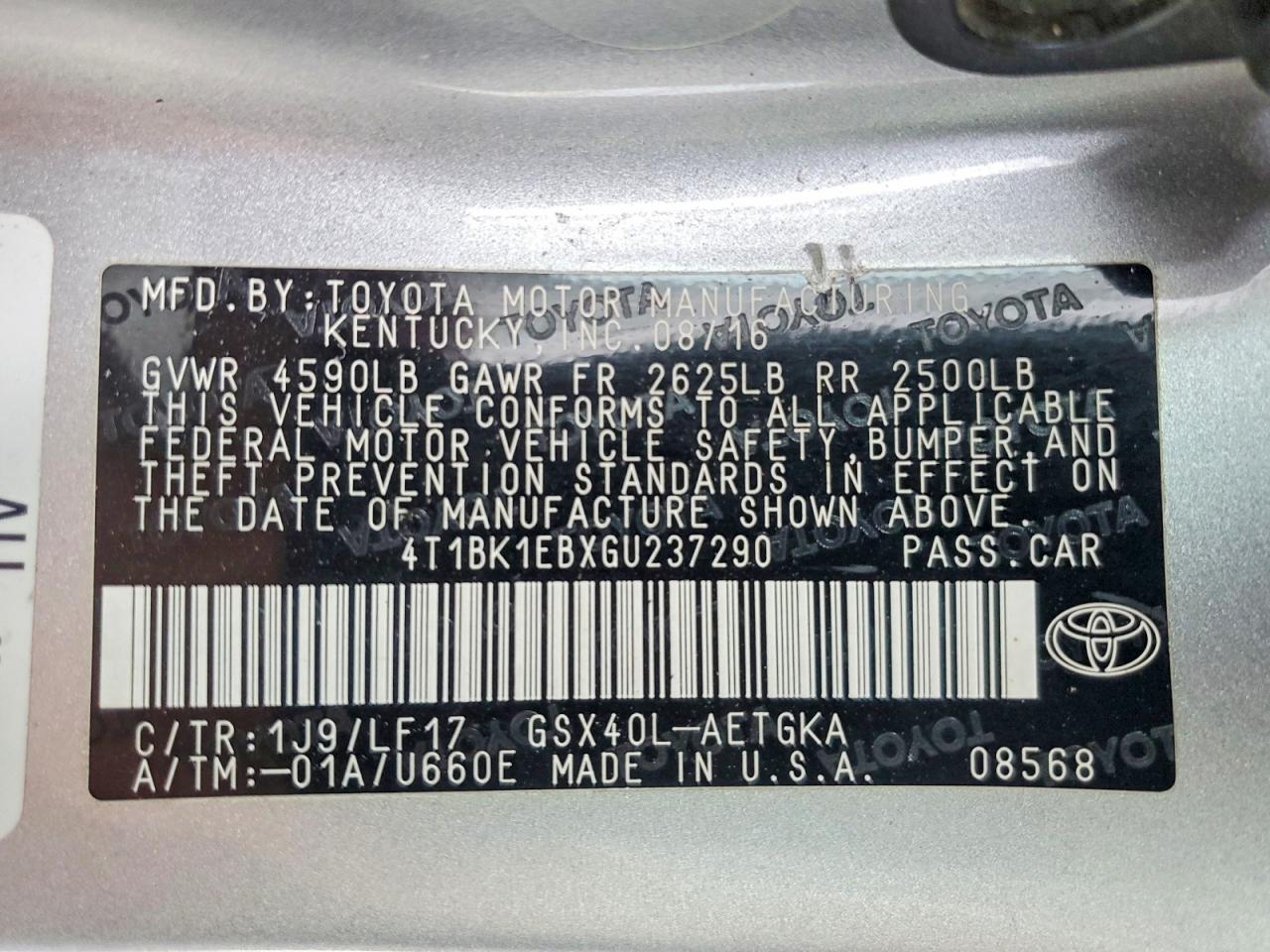 2016 TOYOTA AVALON XLE photo 37