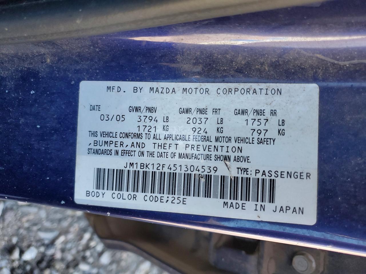 2005 MAZDA 3 I photo 12
