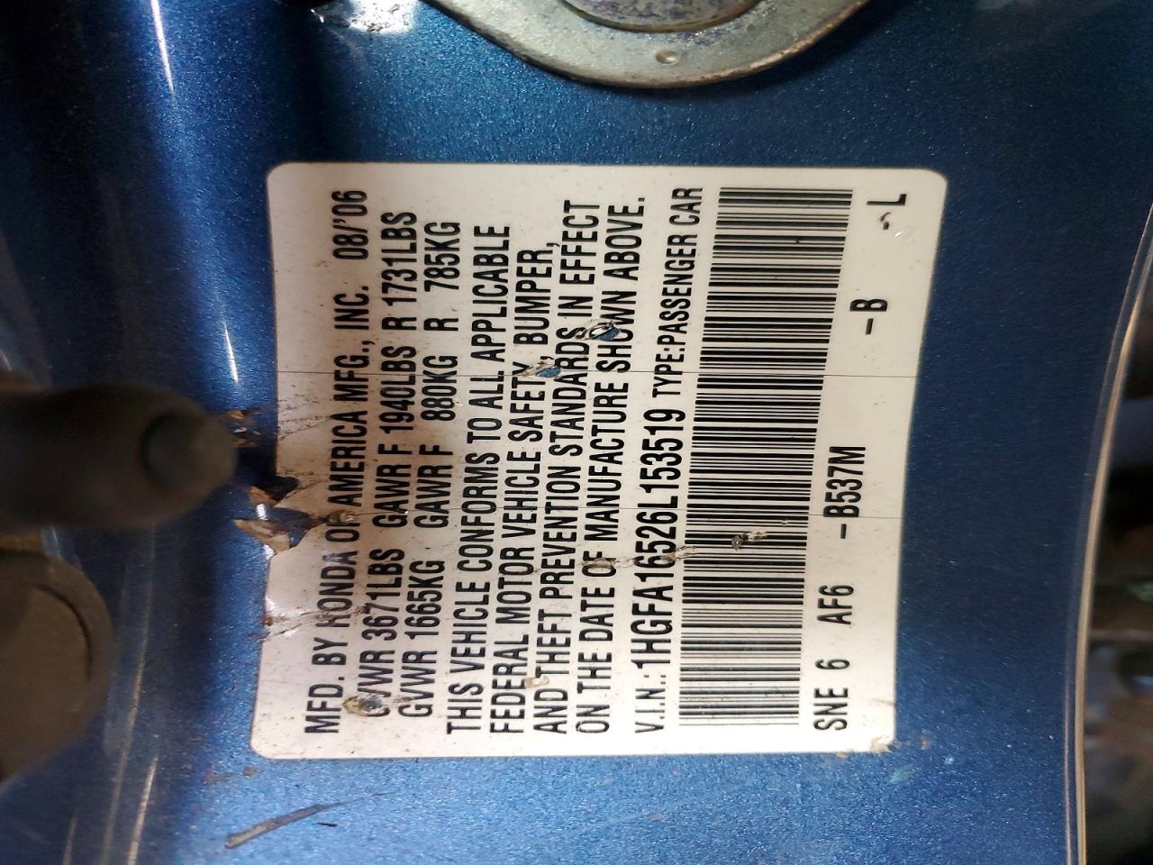 2006 HONDA CIVIC LX photo 13
