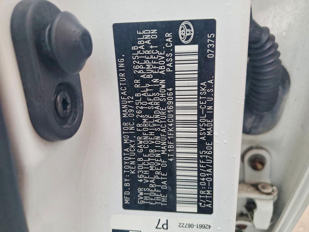 2012 TOYOTA CAMRY BASE photo 12