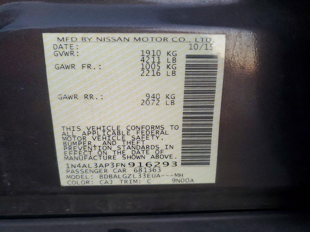 2015 NISSAN ALTIMA 2.5 photo 12
