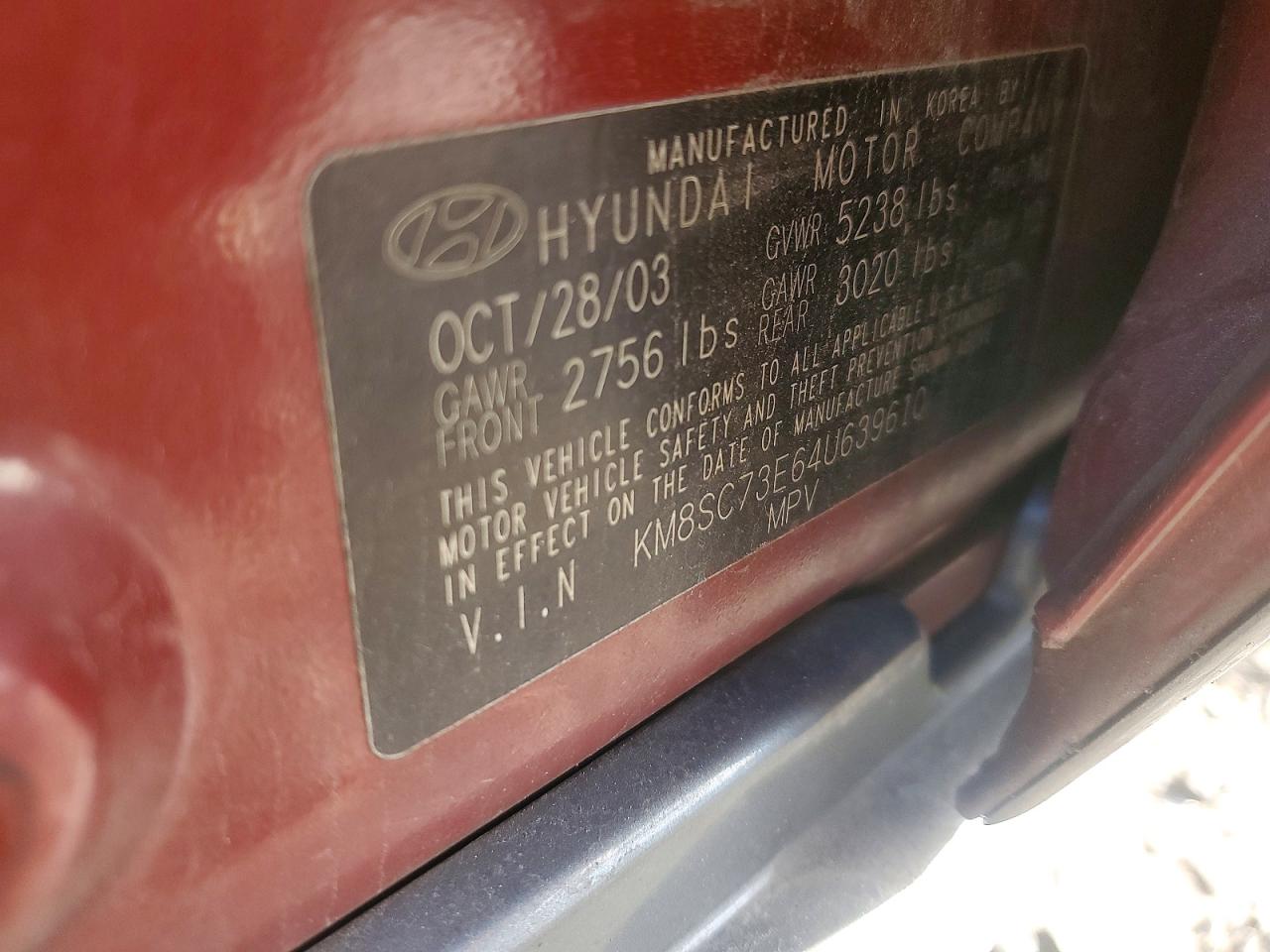 2004 HYUNDAI SANTA FE GLS photo 13
