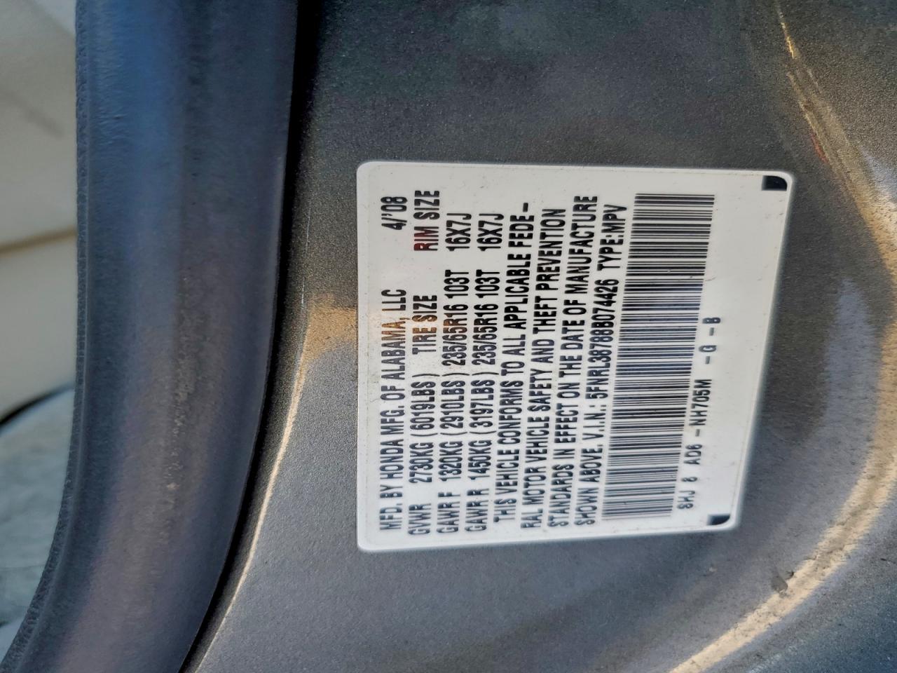 2008 HONDA ODYSSEY EXL photo 12