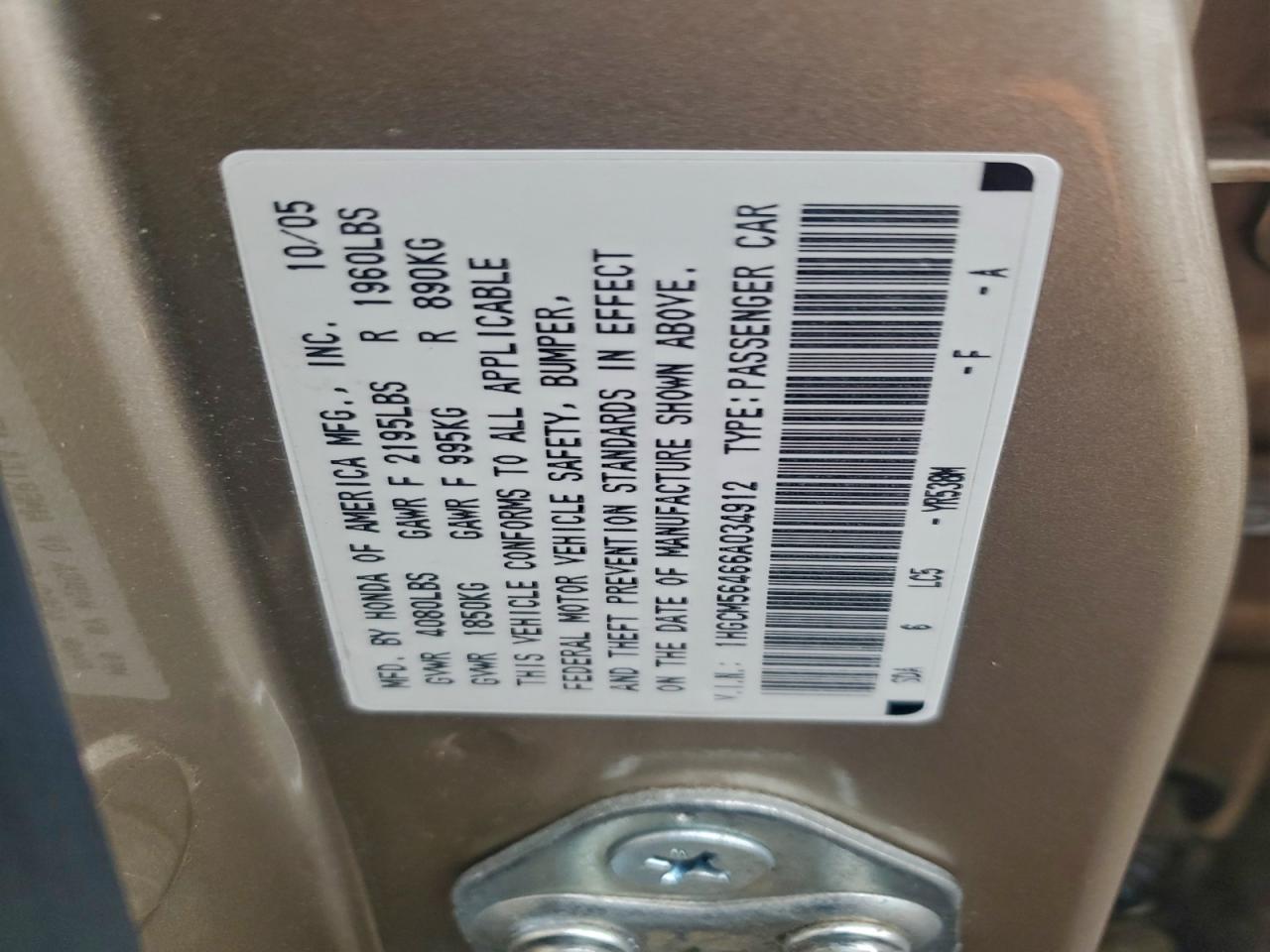 2006 HONDA ACCORD LX photo 34