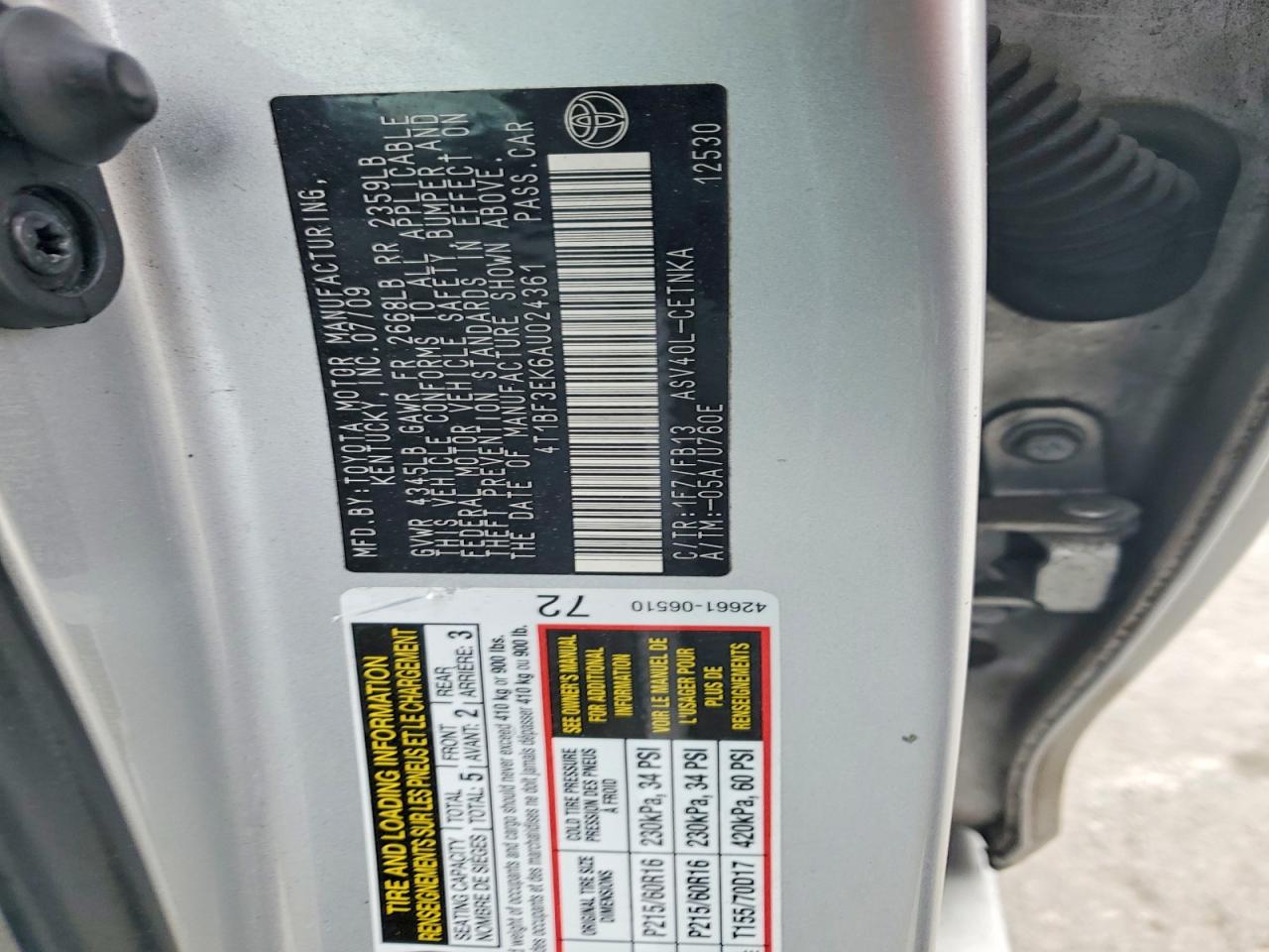 2010 TOYOTA CAMRY BASE photo 12
