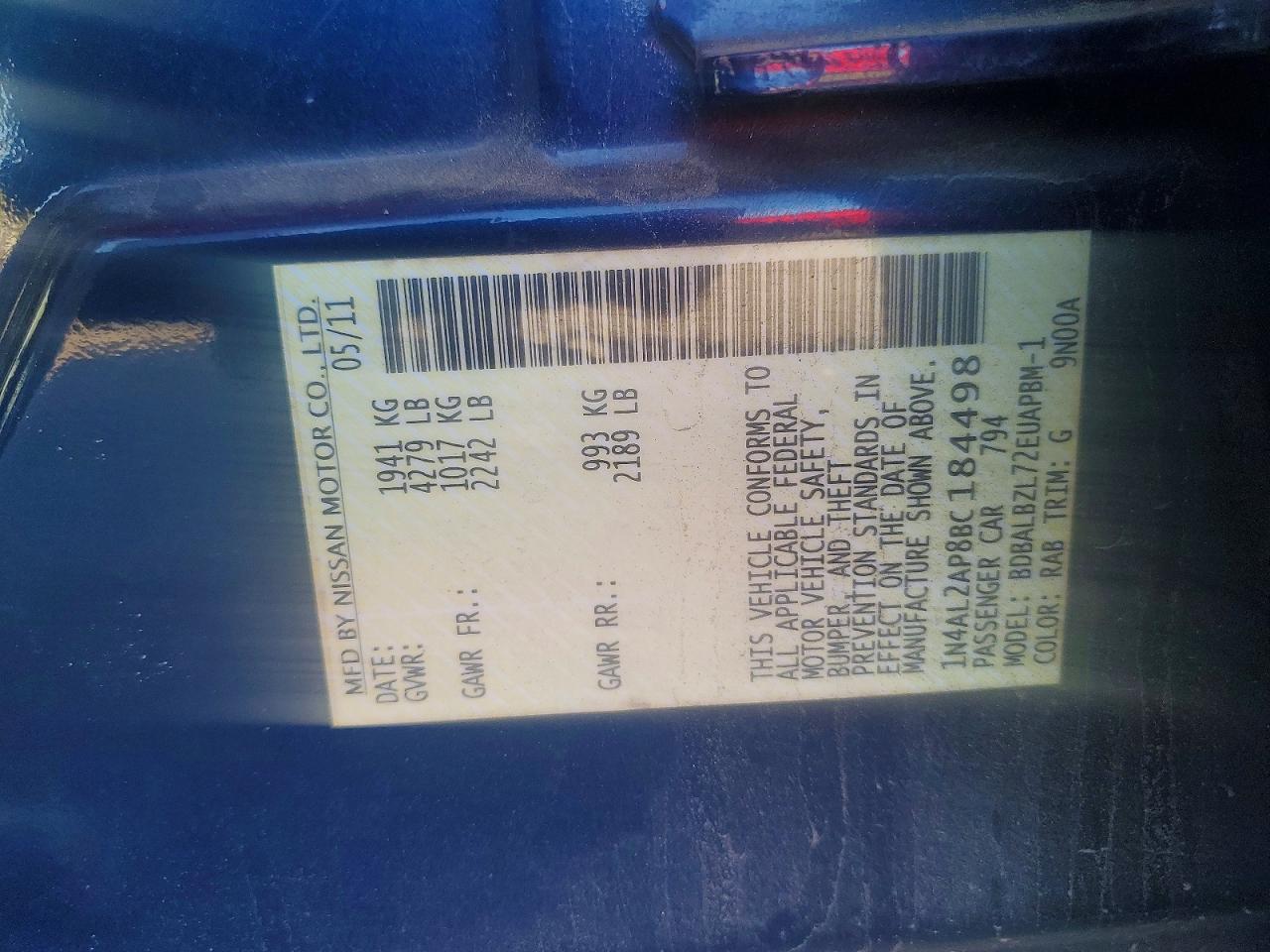 2011 NISSAN ALTIMA BASE photo 13