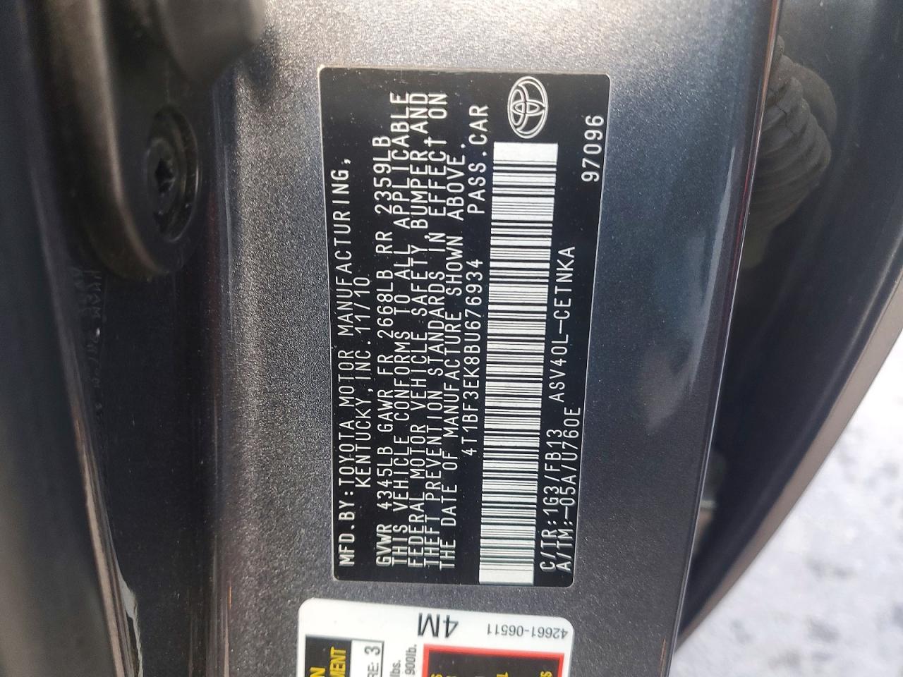 2011 TOYOTA CAMRY BASE photo 23