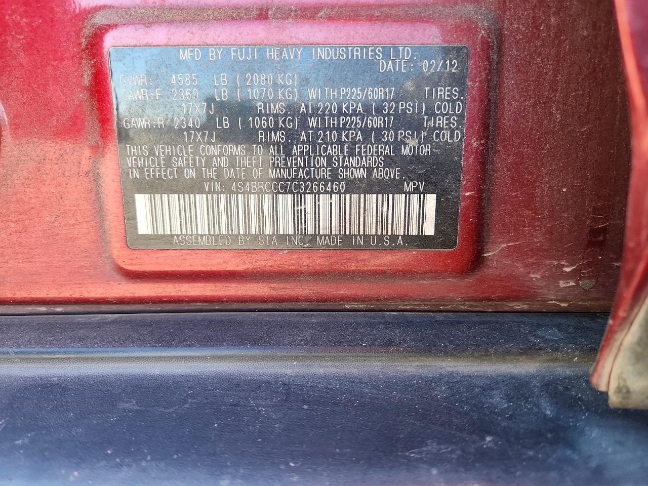 2012 SUBARU OUTBACK 2.5I PREMIUM photo 25