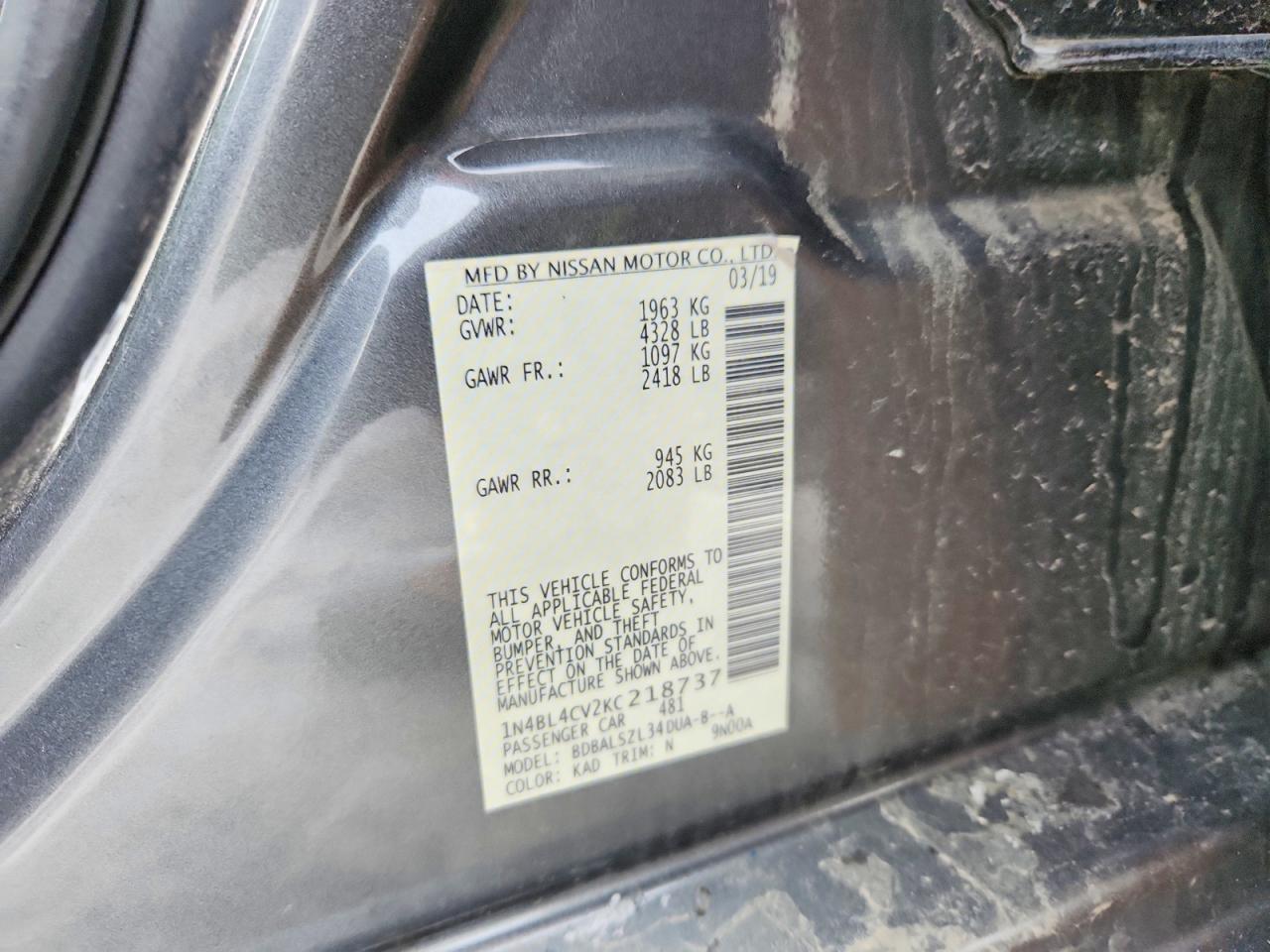 2019 NISSAN ALTIMA SR photo 12