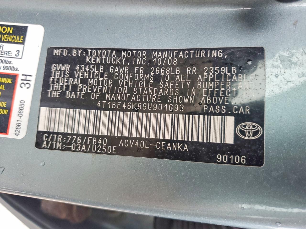 2009 TOYOTA CAMRY BASE photo 12