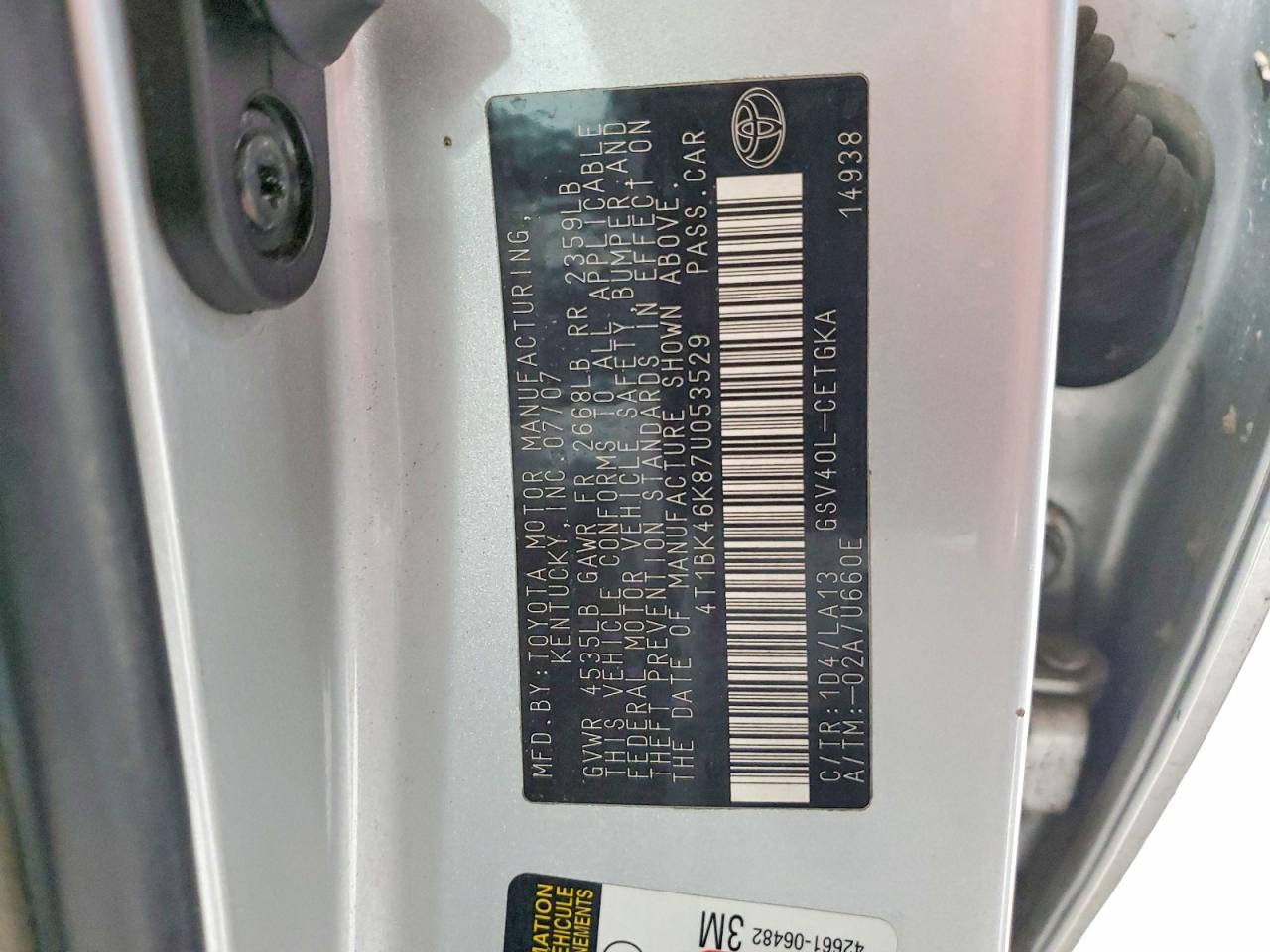 2007 TOYOTA CAMRY LE photo 12