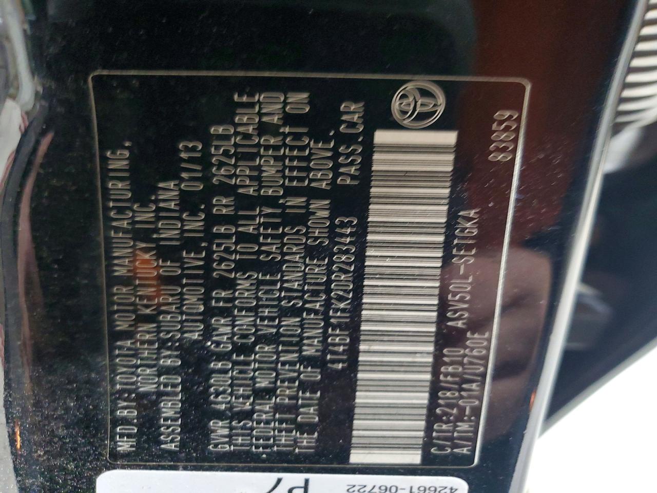 2013 TOYOTA CAMRY L photo 12