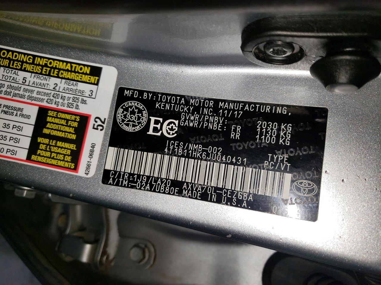 2018 TOYOTA CAMRY L photo 12