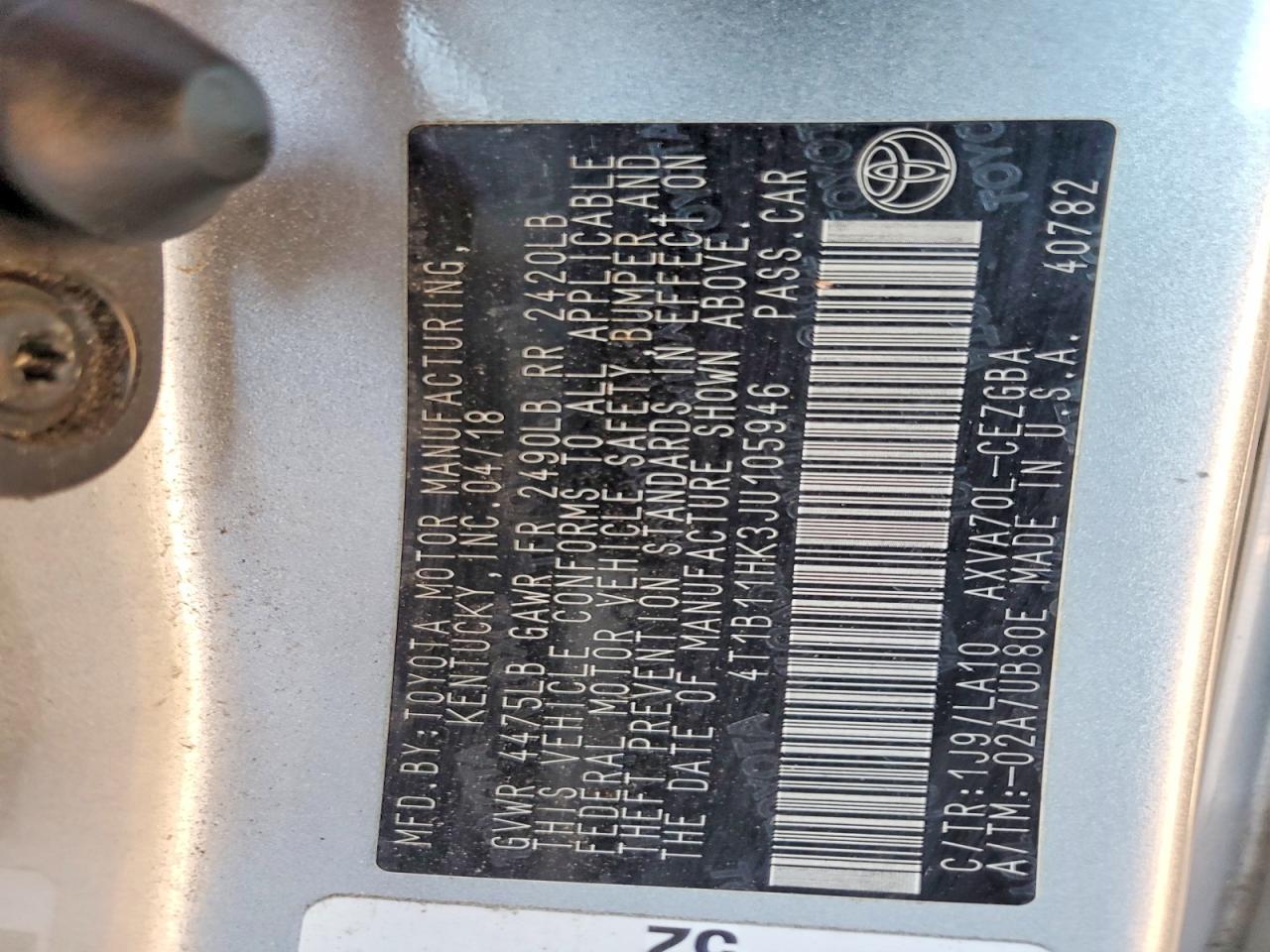 2018 TOYOTA CAMRY L photo 13